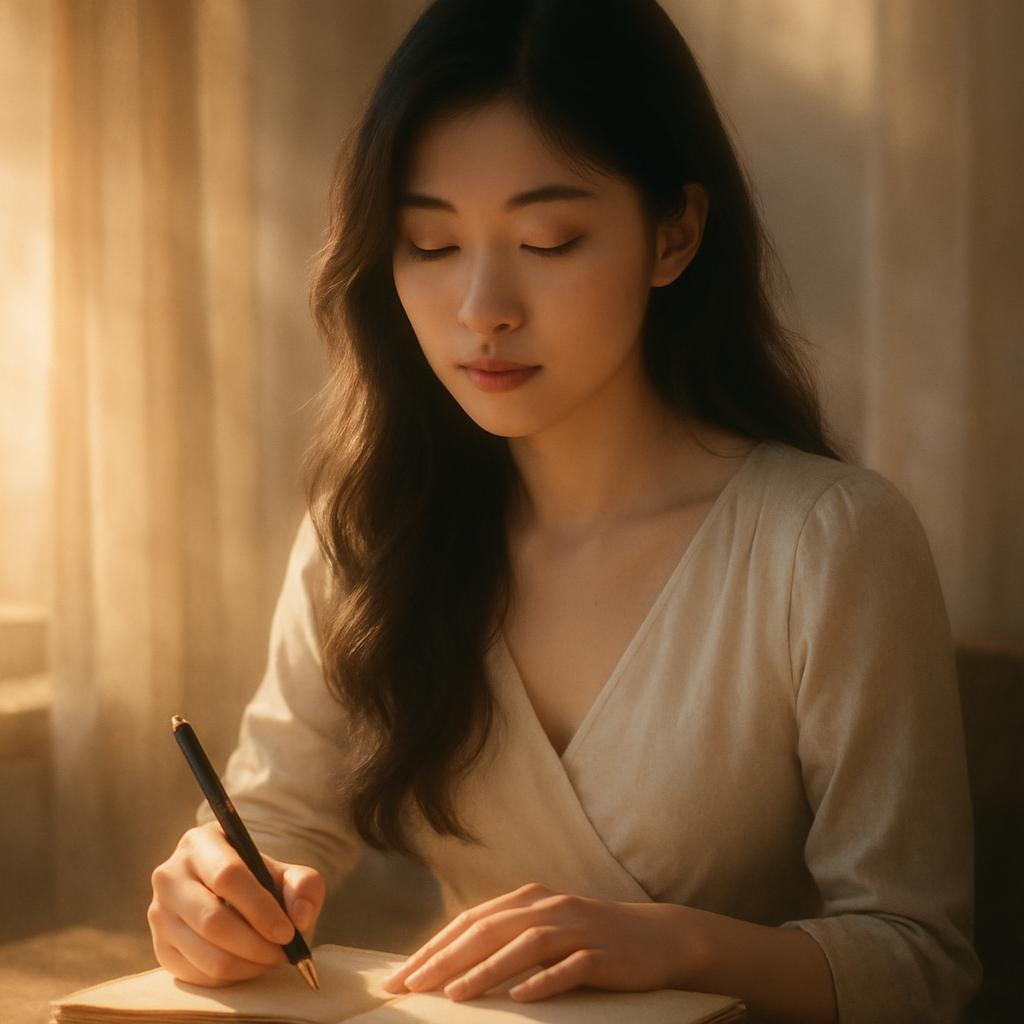 Mother writing in a journal, symbolizing dreams, purpose, and the process of rediscovering her calling.
