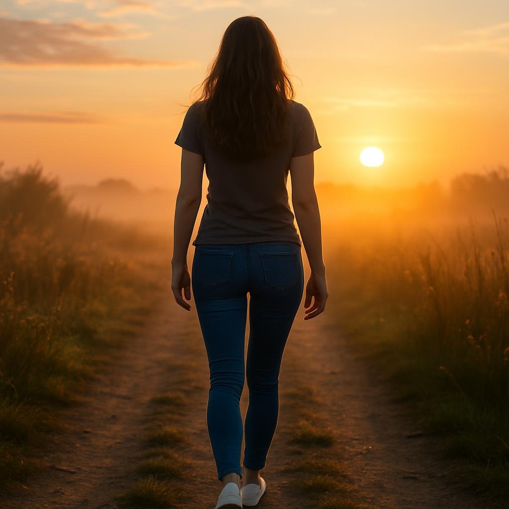 Daughter walking forward carrying generational dreams and faith
